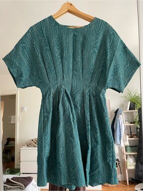 H&M Teal Wave-Textured Short Sleeve Dress